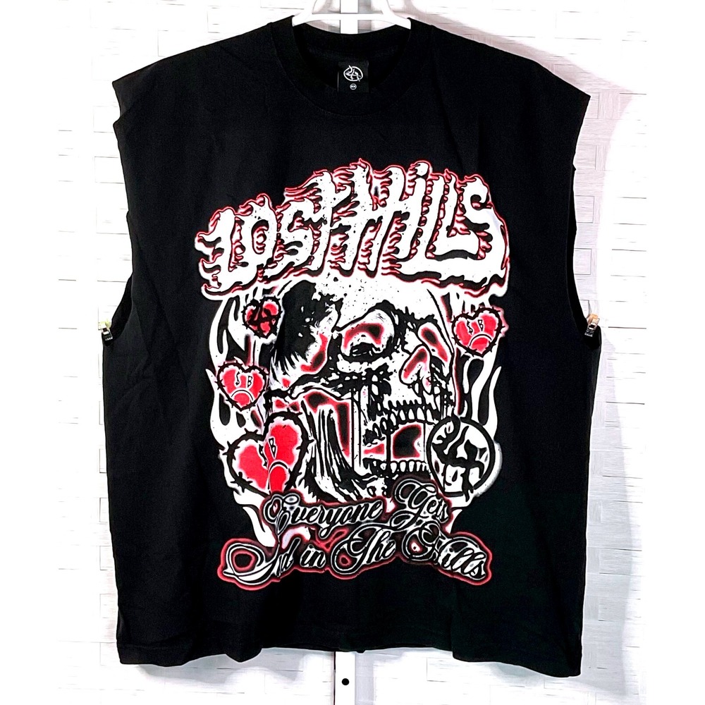 Lost Hills X‎ Sad Boyz T-Shirt Mens Medium Black  Hearts Double Sided Graphic